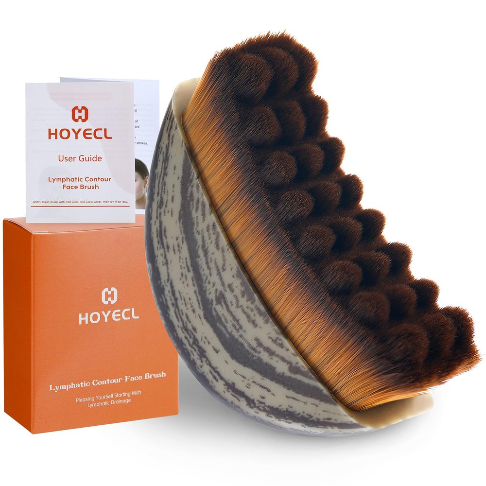 HOYECL No Oil Lymphatic Face Dry Brush, Soft Facial Lymphatic Drainage Brush for Natural Contouring & Glowing Skin, Designed for Sensitive and Thin Skin