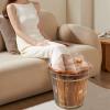 15.75in Wooden Foot Soaking Tub with Lid and Massage Beads, Deep Carbonized Solid Wood Foot Bath Bucket for Relaxation, Natural Solid Wood Foot Bath Barrel for Relaxation Natural Brown, Footbath view 4