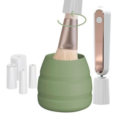 HOERCAAL Electric Makeup Brush Cleaner and Dryer, Portable Automatic Brush Cleaner with 3 Power Levels, Fast Motor Speed, 5 Rubber Collars, Rechargeable Quick Clean & Dry for Makeup Brushes