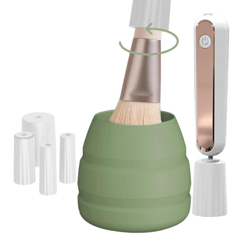 HOERCAAL Electric Makeup Brush Cleaner and Dryer, Portable Automatic Brush Cleaner with 3 Power Levels, Fast Motor Speed, 5 Rubber Collars, Rechargeable Quick Clean & Dry for Makeup Brushes