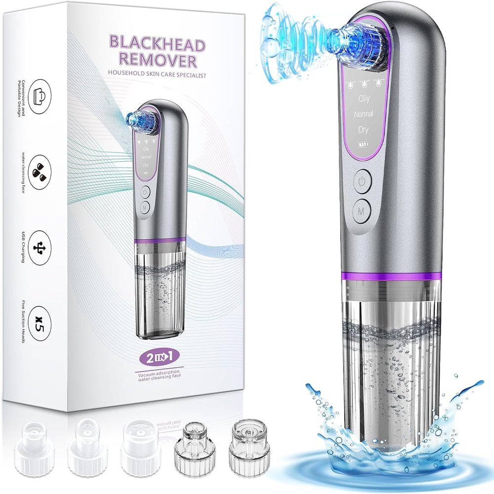 Blackhead Remover Vacuum with Microbubble Cleaning, Facial Pore Extractor & Pro Cleanser Tool, 3 Suction Levels, 5 Replaceable Heads for Deep Cleansing & Skin Care