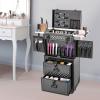 fagauhds 4 Layer Rolling Hairdressing Case, Makeup Rolling Train Case with Drawers, Professional Barber Supplies Case, Hairdressing Tools Storage Case Cosmetic Trolley with Wheels and Locks view 2
