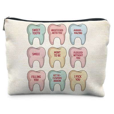 KBRCT Dentist Gifts Makeup Bag for Women, Dental Assistants Hygienist Gifts for Women, Stomatology Cosmetic Bag for Purse, Conversation Tooth Dental Makeup Zipper Pouch