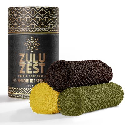 African Net Sponge Authentic 3 Pack, Body Scrubber Exfoliating Bath Sponge for Face and Body, Quick Drying Mesh Body Scrub for All Skin Types, Durable and Travel Friendly (Brown, Cream, Green)