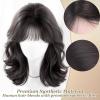 AiUree 18Inch Curly Hair Toppers for Women with Wispy Bangs,4.7"x5.1" Handmade Lace Base,Fluffy Synthetic Clip in Wavy Toppers Hairpieces for Women with Thinning Hair Add Volume Natural Black view 2