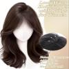 AiUree 18Inch Curly Hair Toppers for Women with Wispy Bangs,4.7"x5.1" Handmade Lace Base,Fluffy Synthetic Clip in Wavy Toppers Hairpieces for Women with Thinning Hair Add Volume Natural Black view 3