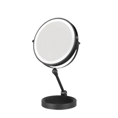 10X Lighted Makeup Mirror, 9inch 3 Color Dimmable Lights, 360Rotatable, Rechargeable Double Sided Magnifying Desk Mirror, Adjustable Vanity Mirror (Black, 8inch)