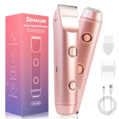 Bikini Trimmer for Women  Dual-Head Electric Razor, IP67 Waterproof USB-C Rechargeable Shaver for Bikini Line, Underarms, Legs & Face, Rose Gold Stocking Stuffer Holiday Gift
