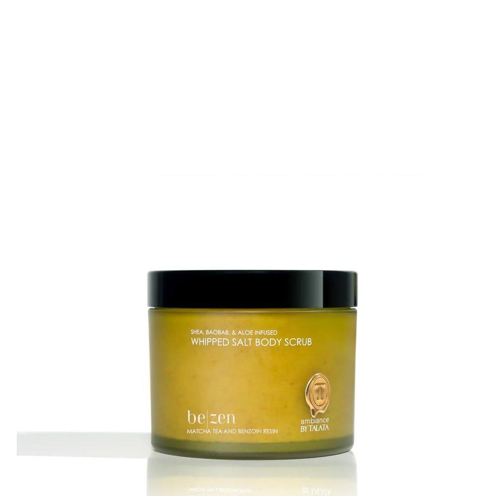 Ambiance by Talata Whipped Salt Scrub  Exfoliating Body Scrub with Himalayan Salt, Shea Butter & Aloe  Smooths, Softens & Hydrates Skin  10 Fl Oz (BE ZEN | Matcha Tea & Benzoin Resin)
