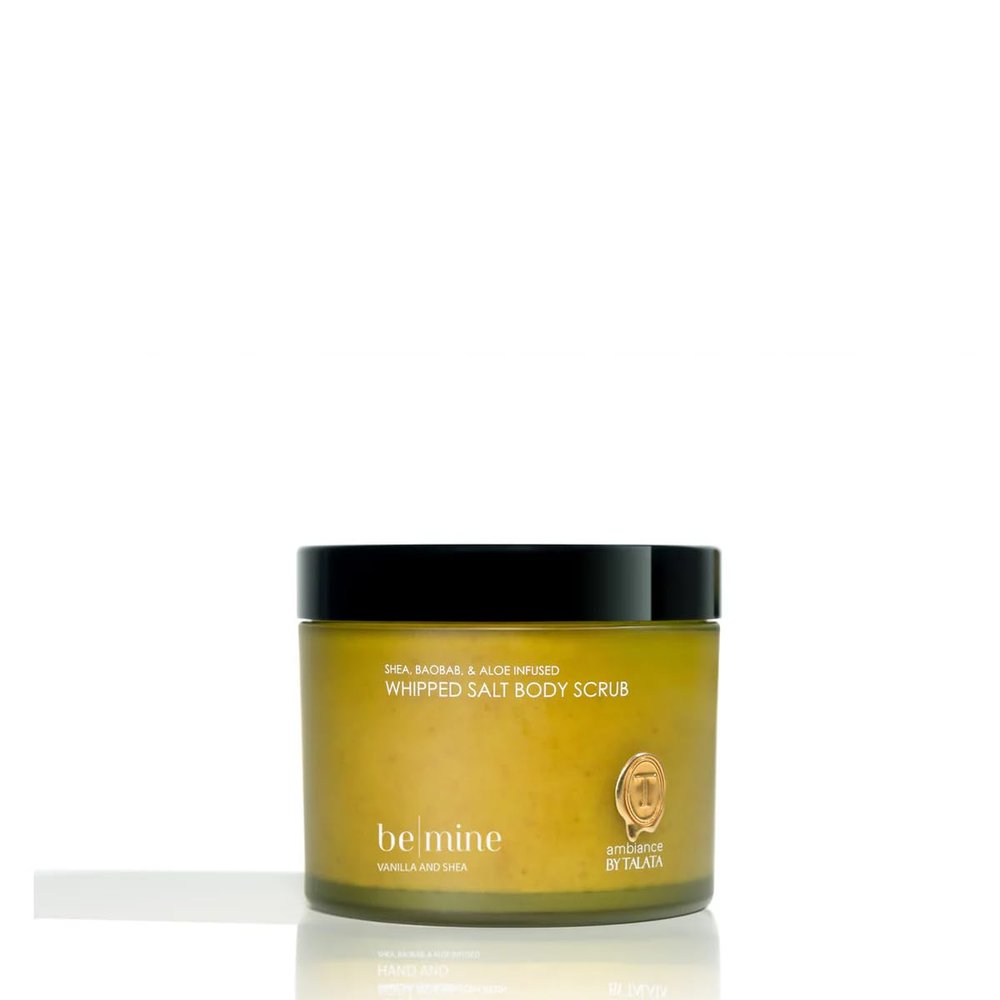 Ambiance by Talata Whipped Salt Scrub Exfoliating Body Scrub with Himalayan Salt, Shea Butter & Aloe Smooths, Softens & Hydrates Skin 10 Fl Oz (BE Mine | Vanilla & Shea)