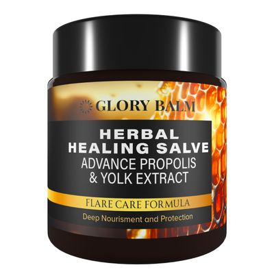 Glory Balm Herbal Healing Salve | Skin Flare Care Relief Formula | Propolis & Egg Yolk Extract | Mango Butter, Grapeseed Oil, Beeswax | Unscented 4oz