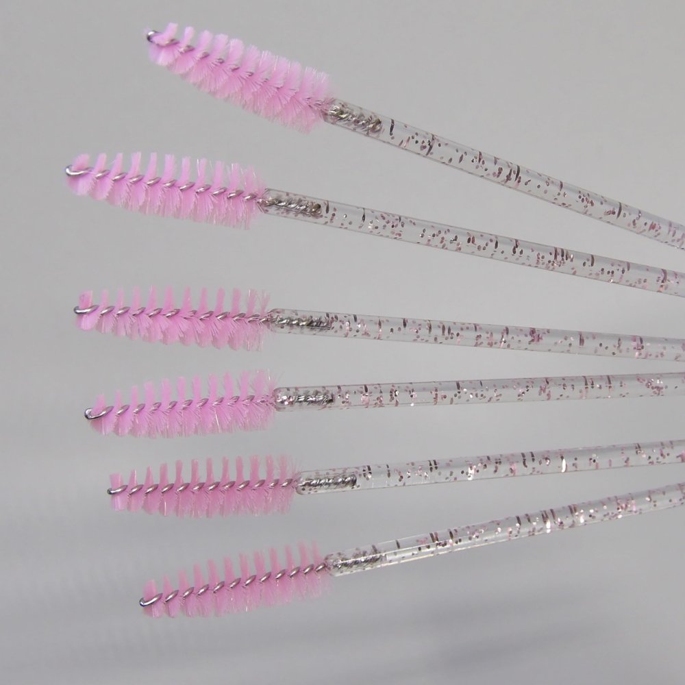 50-Piece Disposable Mascara Wands, Crystal Spoolie Brushes for Eyelash Extensions, Pink (pink)