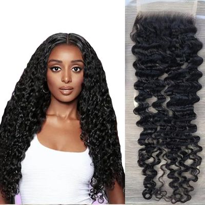 Kiss darling LASHES Burmese Curly Human Hair Lace Closure 20inch 4"x4" Transparent Lace Top Closure Invisible Bleached Knots Pre-Plucked with Baby Hair