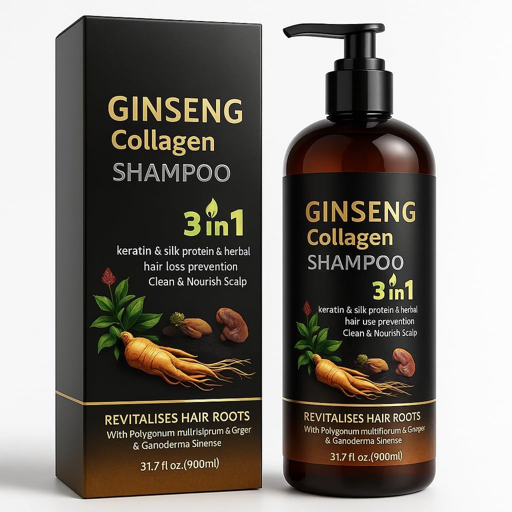900ML 3-in-1 Ginseng Collagen Shampoo with Ginger Extract  Hair Growth Shampoo for Stronger Roots, Keratin & Silk Protein for Thicker, Healthier Hair