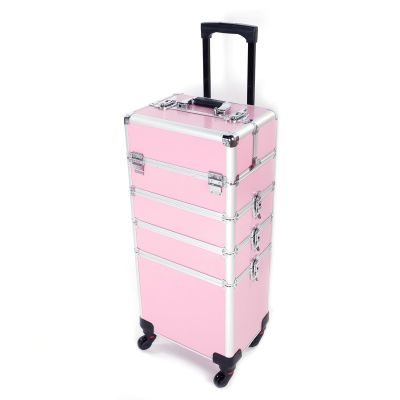 BWANNATDO Four in one aluminum alloy pull rod makeup case, embroidered box, pink