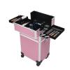 BWANNATDO Four in one aluminum alloy pull rod makeup case, embroidered box, pink view 2