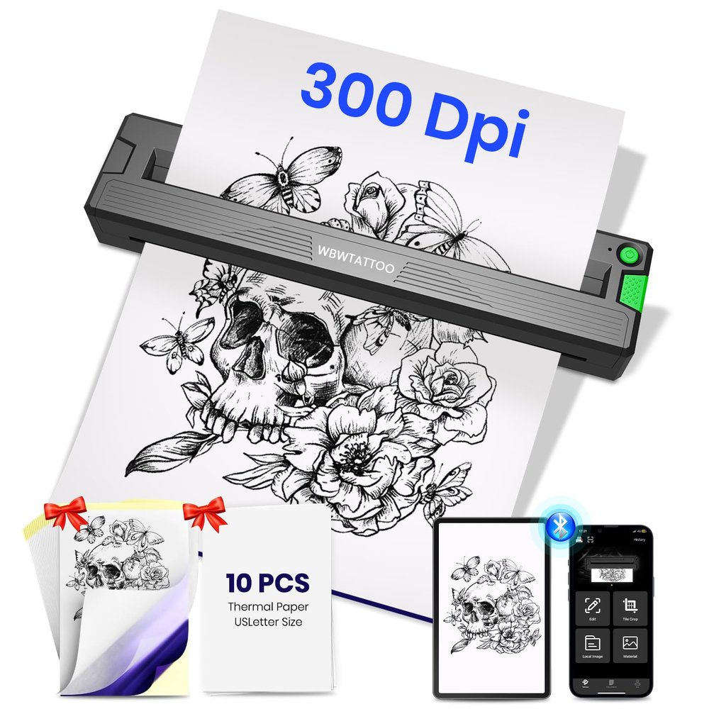 2026 Newly Upgraded Tattoo Stencil Printer Machine,for Tattoo Artists&Beginners,Thermal Portable Wireless Bluetooth Printer,with Transfer Paper and Thermal Paper,Compatible with Phone&PC (T18)