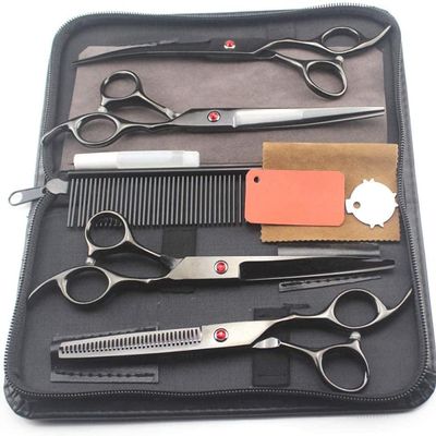 5 kit Japan 440c 7 Black pet Dog Grooming pet Cutting Shears Haircut thinning Barber Hairdressing Scissors Set