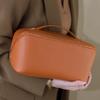 Large Travel Makeup Bag, Waterproof PU Leather Cosmetic Case, 9.25x4.13x4.33 inches, Open Flat Design with Inner Pockets, Brown (Camel) view 2