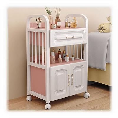 FKTHYO Gold-White Salon Trolley with Drawers Movable Barber Cart 3-Tier Beauty Storage Cabinet Spa Equipment nizer Professional Hair & Beauty Instrument Shelf.,White~pink-50x33x82cm~D