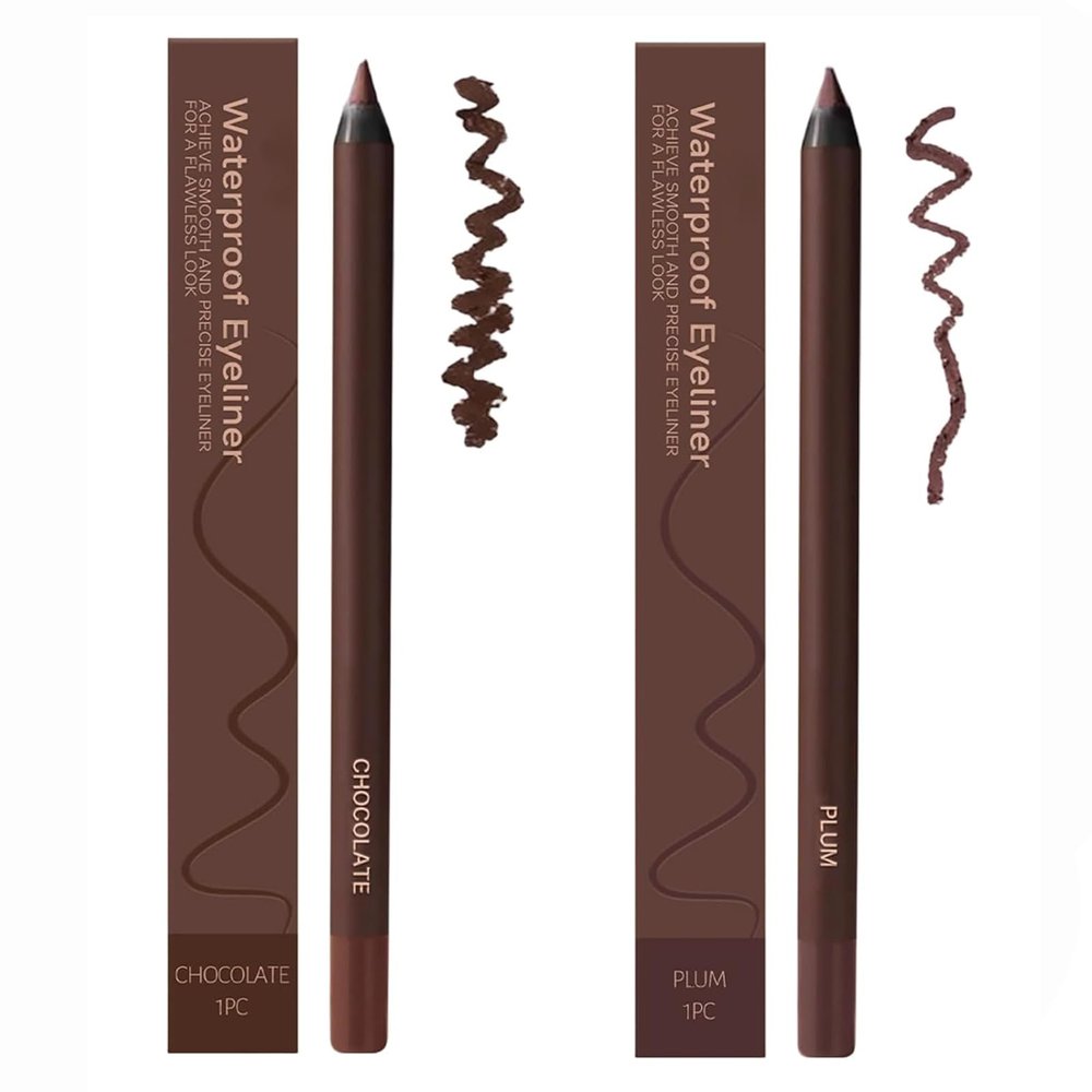 2pcs 24 Hr Waterproof Eyeliner, 2025 New Chocolate and Plum Eyeliner, Waterproof Pencil No Smudging, Fading, Smooth and Easy To Color (Chocolate Plum)