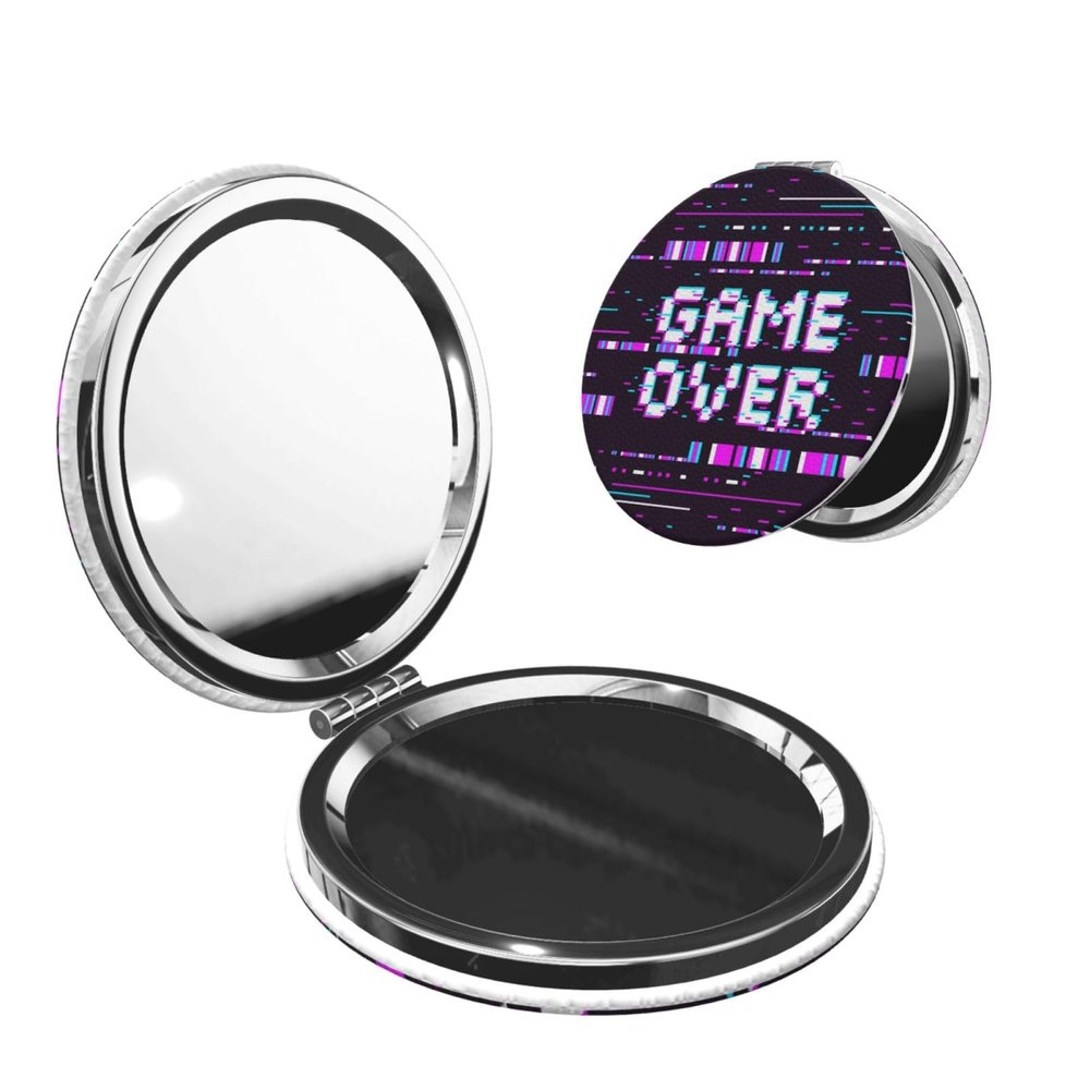 ZALAAUO Portable Pocket Makeup Mirror, Mini Pocket Roundness Mirror Suitble Go Out Concerts Trips Camping Mother's Day for Mother Game Over5