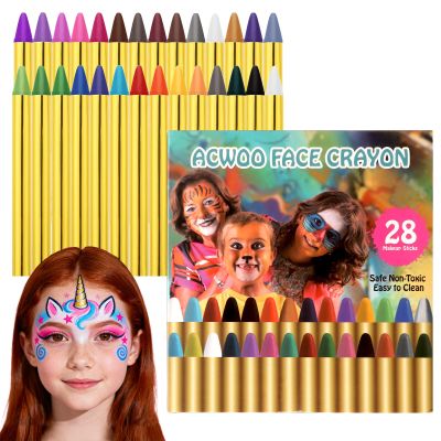28 Colors Face Paint Crayons for Birthday Makeup Party Supplies, Non-Toxic Washable Tempera Paint Sticks Body Paint Crayons Face Painting Kit for Classroom Teaching Aids