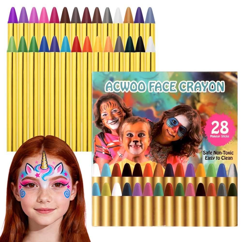 28 Colors Face Paint Crayons for Birthday Makeup Party Supplies, Non-Toxic Washable Tempera Paint Sticks Body Paint Crayons Face Painting Kit for Classroom Teaching Aids