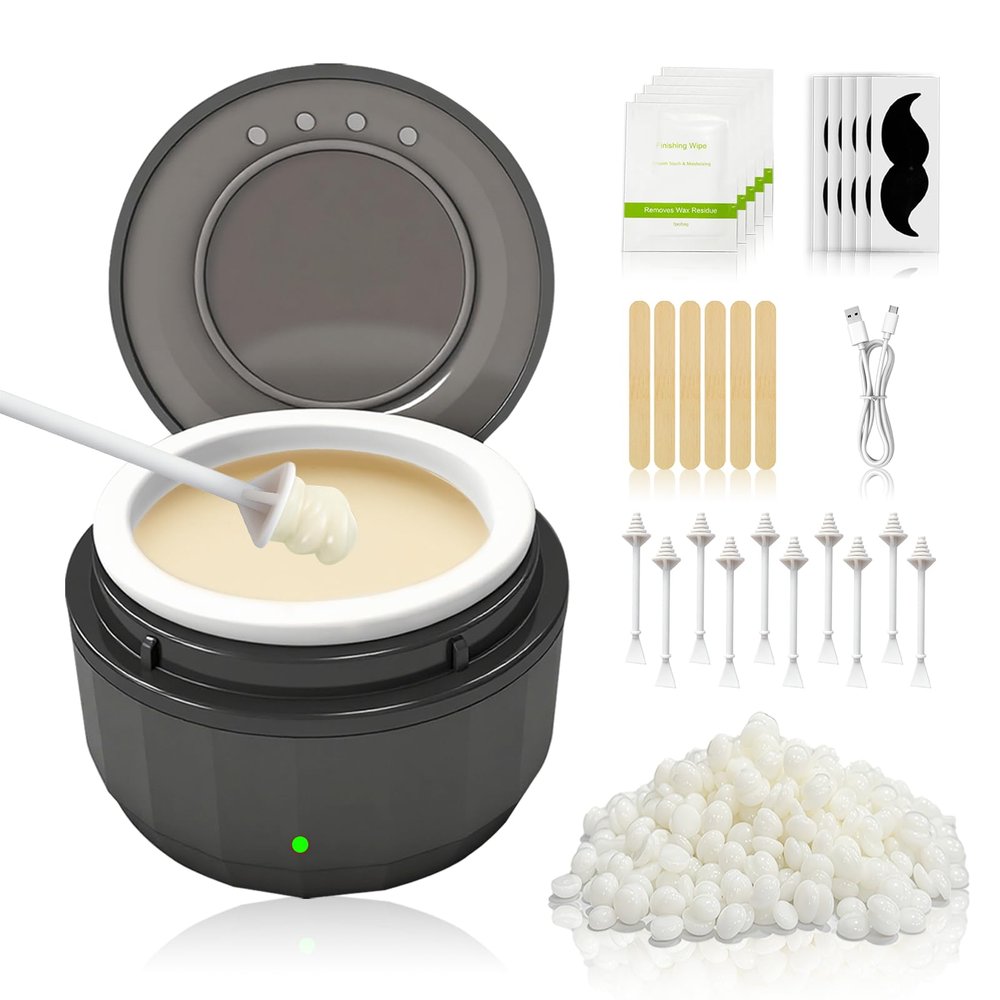 Nose Wax Kit for Women and Men, Portable Waxing Kit Includes 50g Beads, 6 Applicators, 10 Nose Sticks and 5 Oil Bags, 10ml Mini Wax Warmer for Nose Ear Eyebrow Hair Removal