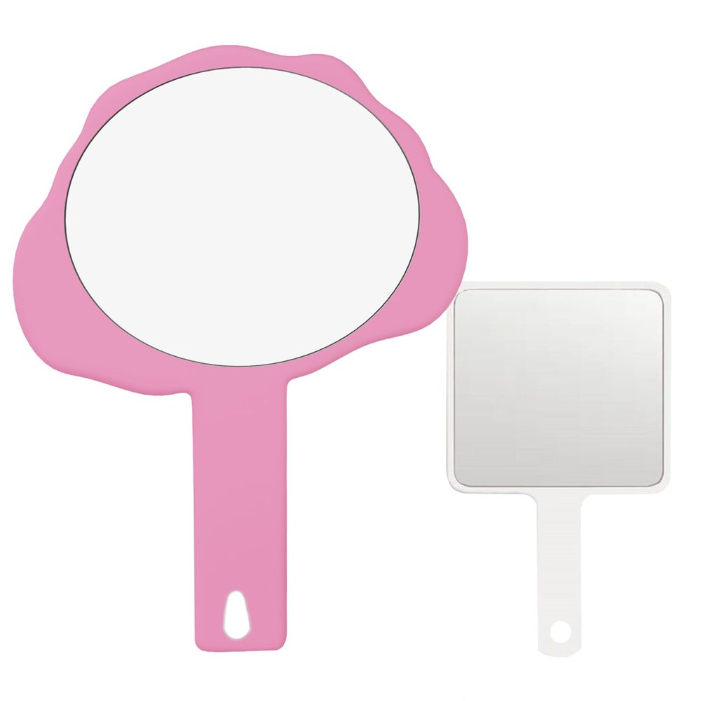 2 Pcs Handheld Mirror with Handle, Plastic Travel Makeup Handheld Cosmetic Hand Mirror for Travel, Pocket Desk Showe Barber, Gift for Your Girlfriend, for Women (Pink, 5.91" Lx 7.87" W)