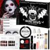 Afflano Goth Makeup Kit Halloween Costume, SFX Clown Goth White Foundation Face Paint, Lipstick Black Red Eyeshadow, False Eyelashes Nail Eyeliner Eyebrow Carnival Theater Emo Mime Ghost Gothic Makeup view 1