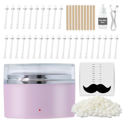 Mini Nose Wax Kit, Painless Ear Hair Removal Kit, Portable Nose Hair Waxing Kit Including 100g Wax Beads, 10 Applicators, 30 Nose Hair Sticks, 10 Mustache and Care Oil