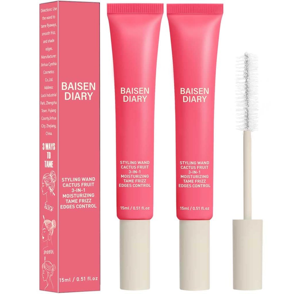 BAISEN DIARY 2 Pack Hair Cactus Fruit 3-in-1 Hair Styling Cream & Flyaway Taming Wand  Sleek Finish, Frizz Control, Edge Smoothing & Hair Shine | Natural Oils Formula | Lightweight, Non-Greasy