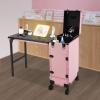 SuiYuLn Rolling Makeup Case,Pink Manicure Table with Mirror&LED Light,Telescopic Handle Foldable Beauty Salon Makeup station,Cosmetic Travel Case for Workstation Mobile,Nail Tech (Pink) view 4