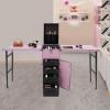 Rolling Makeup Case,Pink Manicure Table with Wheels,Telescopic Handle Foldable Beauty Salon Makeup station,Portable Nail Table Desk,Cosmetic Travel Case for Workstation Mobile,Nail Tech (Pink 2) view 2