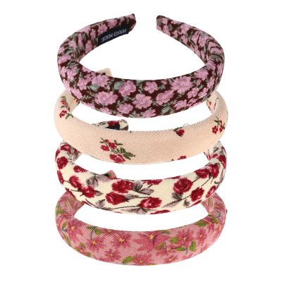 ShioShin 4 Pack Floral Headband, Non Slip Padded Headbands for Women, Vintage Boho Headbands for Women, Comfortable Flower Padded Headband Hair Accessories Ideal Gifts
