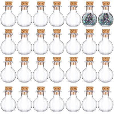 1Ml Mini Glass Bottles With Cork, 100-Pack Clear Round Flat Vials, Diy Crafting, Jewelry, Perfume Charms, And Gift Accessories