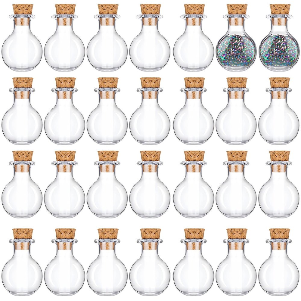 1Ml Mini Glass Bottles With Cork, 100-Pack Clear Round Flat Vials, Diy Crafting, Jewelry, Perfume Charms, And Gift Accessories