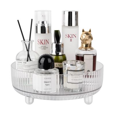 360 Rotating Makeup Organizer Perfume Tray Skincare Holder Spinning Cosmetic Storage Bathroom Countertop Organizer Lazy Susan Turntable for Dresser, Vanity, Kitchen, Small Clear