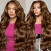 Durita 28 Inch Brown Body Wave Human Hair Wig Pre Plucked 13x6 HD Transparent Lace Frontal Wigs Human Hair 200% Density Glueless Brown Body Wave Lace Frontal Wigs for Women view 1