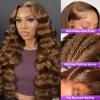 Durita 28 Inch Brown Body Wave Human Hair Wig Pre Plucked 13x6 HD Transparent Lace Frontal Wigs Human Hair 200% Density Glueless Brown Body Wave Lace Frontal Wigs for Women view 2