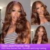 Durita 28 Inch Brown Body Wave Human Hair Wig Pre Plucked 13x6 HD Transparent Lace Frontal Wigs Human Hair 200% Density Glueless Brown Body Wave Lace Frontal Wigs for Women view 3