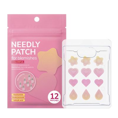 NEEDLY Patch for Blemishes Colorful, 12 Patches | Hydrocolloid Microdart Pimple Patch, Cute Star, Heart & Teardrop Micropoint Acne Patch for Early-Stage Zits and Deep Pimples, Korean Skin Care