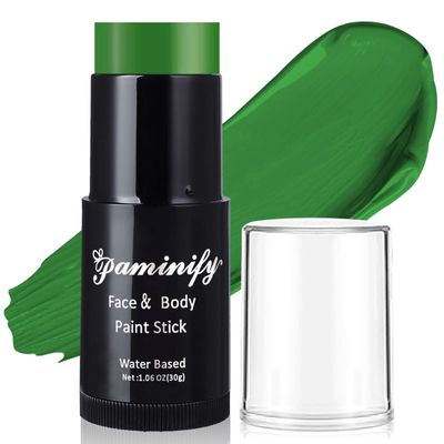 Paminify Witch Green Face Paint Stick,Water-Based Dark Green Body Paint Stick,Washable Face Painting for Elphaba Monster Hulk Camo Hunting Cosplay,Professional SFX Makeup for Halloween Costume,1.06 OZ