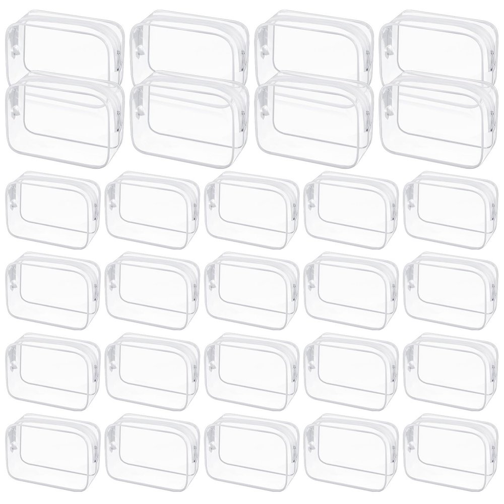 28 Pack Clear Cosmetic Bags Makeup Bags Bulk, Portable Waterproof Travel Toiletry Bag Organizer Plastic Toiletry Carry Pouch with Zipper, for Travel Women Men Bathroom Organizing, 7.1"x 4.7"x 2.4"