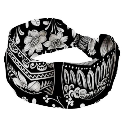 Stretchy Headbands for Women, Yoga Workout Sport Headband, Twisted Knot Turban Hair Wrap, Easter Egg Rabbit Black White Wide Hairband for Girls Ladies