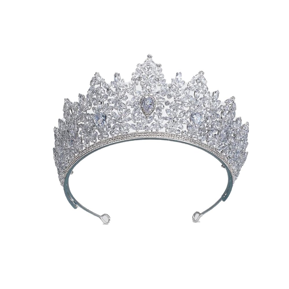 14K Gold Regal Moissanite Queen Bridal Crown, Handcrafted Crystal Wedding Headpiece & Hair Accessory, Premium Gift for Brides, Anniversary or Formal Galas (Style 2)
