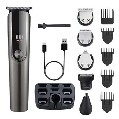 5-in-1 Electric Grooming Kit, Hair Clippers for Men, Multiple Attachments LCD Display, Type-C Charging, Blades Steel, Three Speed Modes, 120 Min Runtime, Salon & Home Use Ideal for
