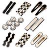 16 pack, black and white checkered, seamless wavy geometric duckbill clip, Korean style minimalist view 1