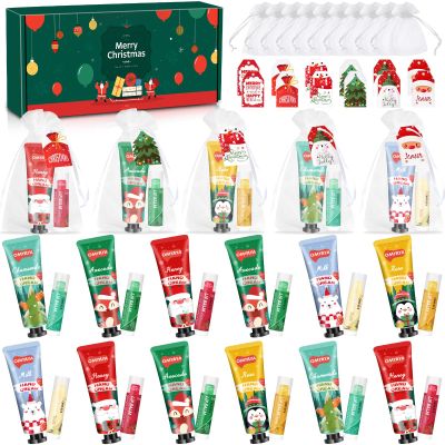 12 Sets Christmas Bulk Gifts For Women, 48 pcs Christmas Hand Cream Lotion & Lip Balm Gifts Set with Organza Bags, Tags for Party Favors, Ideal Christmas Gifts for Women, Coworkers, Teachers